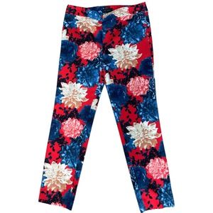 Women's Size 8 Talbots Red White Blue  Floral Chatham Pleated Ankle Pants